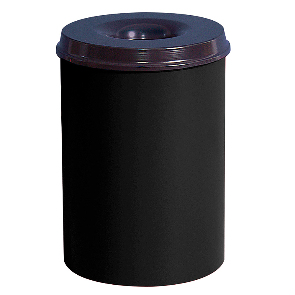 Sicherheits-Papierkorb, Inhalt 30 Liter, schwarz, HxØ 470x335 mm, Stahlblech, Einwurföffnung Ø 115 mm