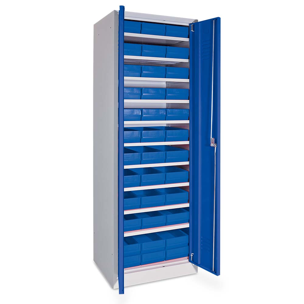Schrank mit Regalkästen blau, LxBxH 400x183x81 mm, Türen in enzianblau RAL 5010