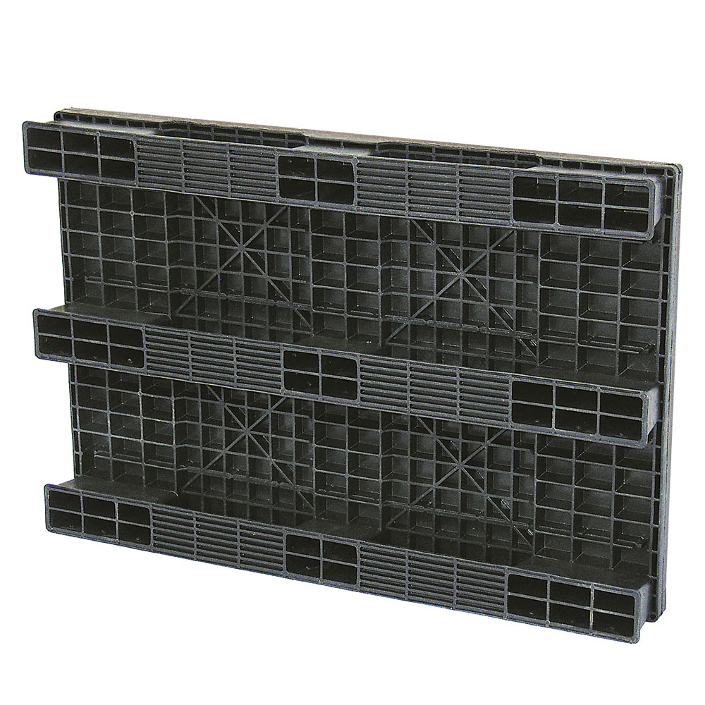 Kunststoffpalette im Euromaß mit 3 Kufen, LxBxH 1200x800x150 mm, geschlossene Deckfläche, schwarz, Mindestabnahmemenge = 3 Stück
