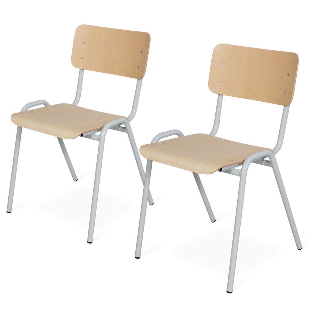 2-Set Stapel-Stuhl/Warteraum-Stuhl mit Stahlrohrgestell, belastbar bis 91 kg, kunststoffbeschichtet, Sitz und Lehne aus Buchenschichtholz, Gestellfarbe lichtgrau