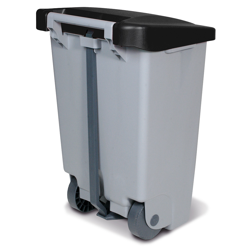 Tret-Abfallbehälter mit Rollen, PP, BxTxH 490x420x740 mm, 80 Liter, grau/schwarz