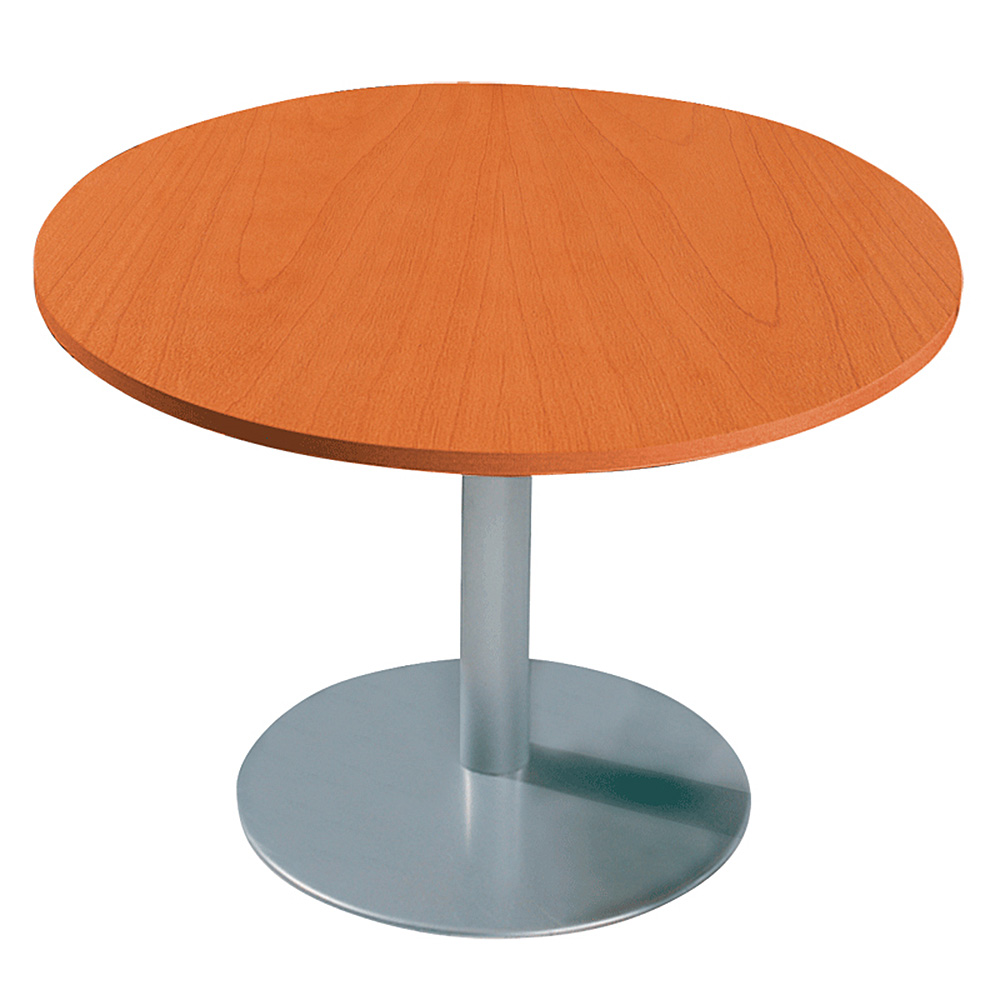 Konferenztisch mit Säulenfuß, alusilber, Platte Kirsche, Ø 800 mm, Höhe 720 mm