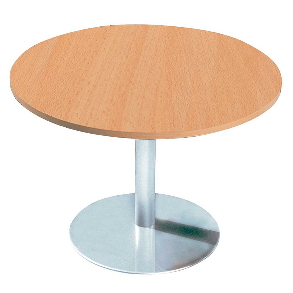 Konferenztisch mit Säulenfuß, verchromt, Platte Buche, Ø 1000 mm, Höhe 720 mm