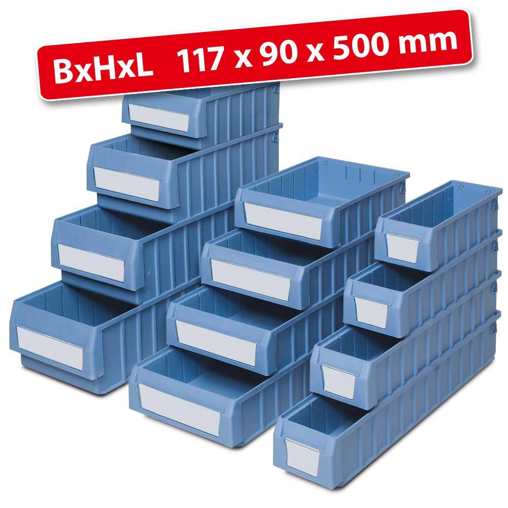 Regalkasten FUTURA, LxBxH 500x117x90 mm, Polypropylen-Kunststoff (PP), taubenblau, Gewicht 465 g