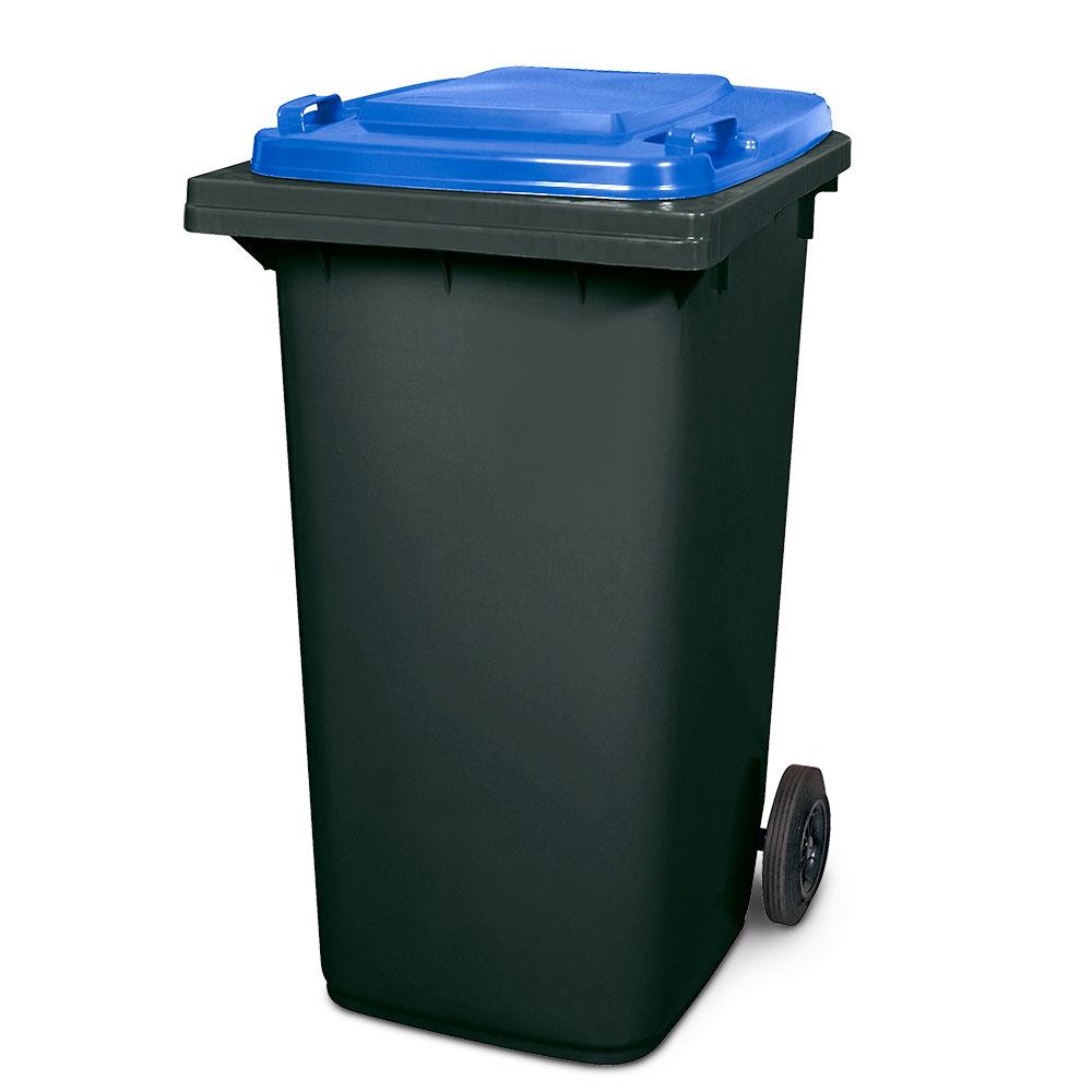 240 Liter MGB, Müllbehälter in grau mit blauem Deckel 