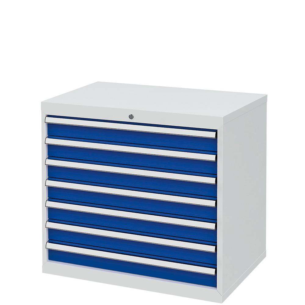 System-Schubladenschrank mit 7 Schubalden, BxTxH 900x575x820 mm, lichtgrau/enzianblau