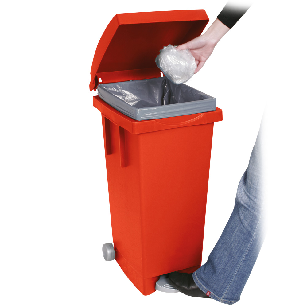 Tret-Abfallbehälter mit Rollen, BxTxH 370 x 510 x 790 mm, Inhalt 80 Liter, rot