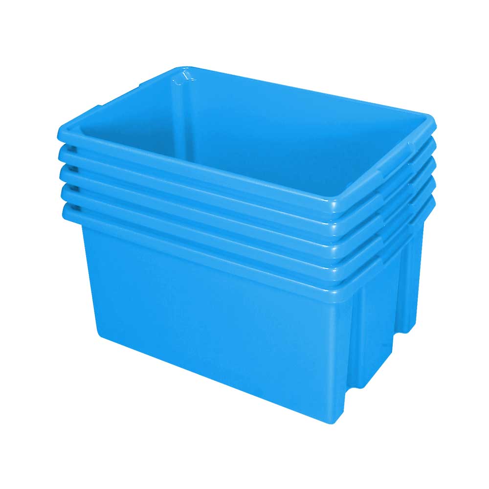 5x Dreh- und Stapelbehälter, LxBxH 595 x 395 x 280 mm, 51 Liter, blau