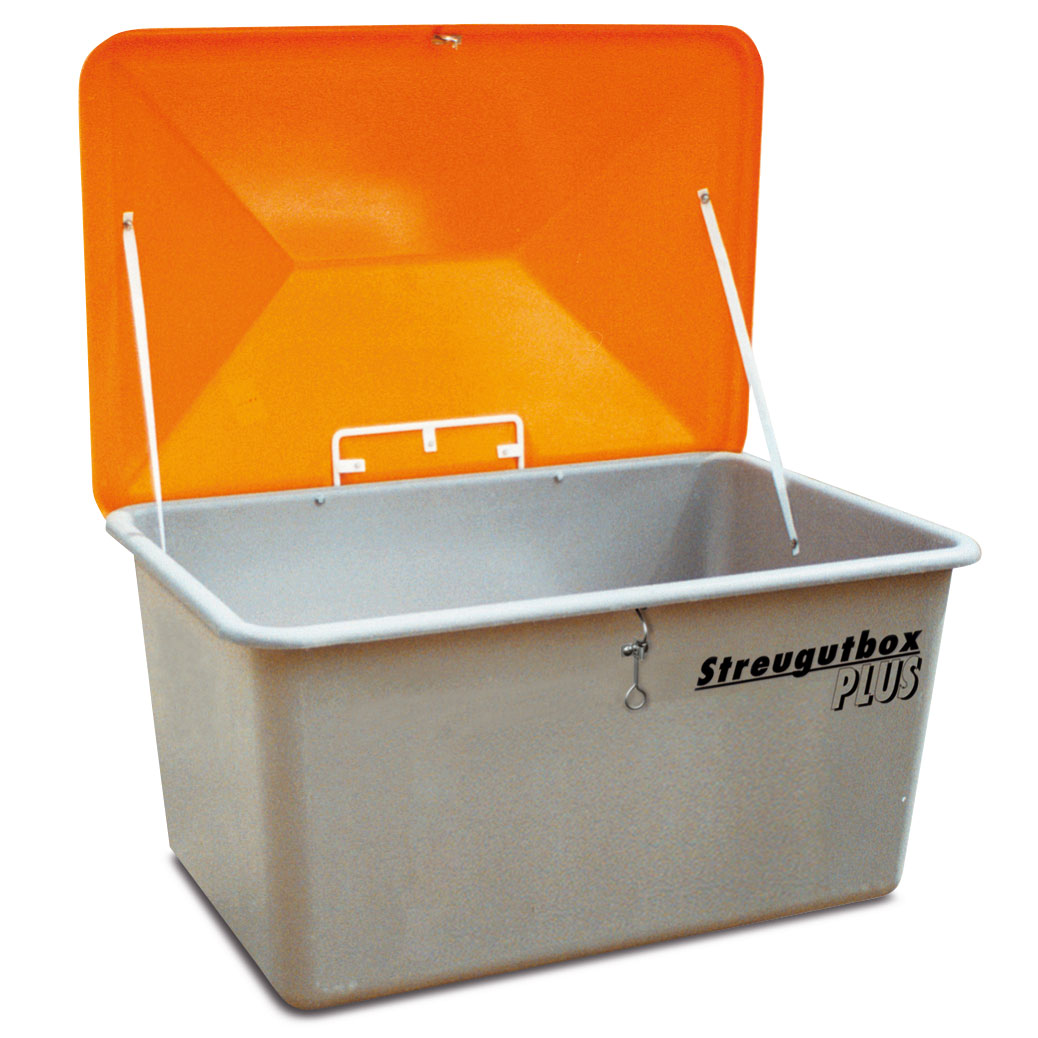 Streugut-Behälter, Volumen 700 L, grau/orange, LxBxH 1340x990x960 mm, glasfaserverstärkter Kunststoff (GFK)