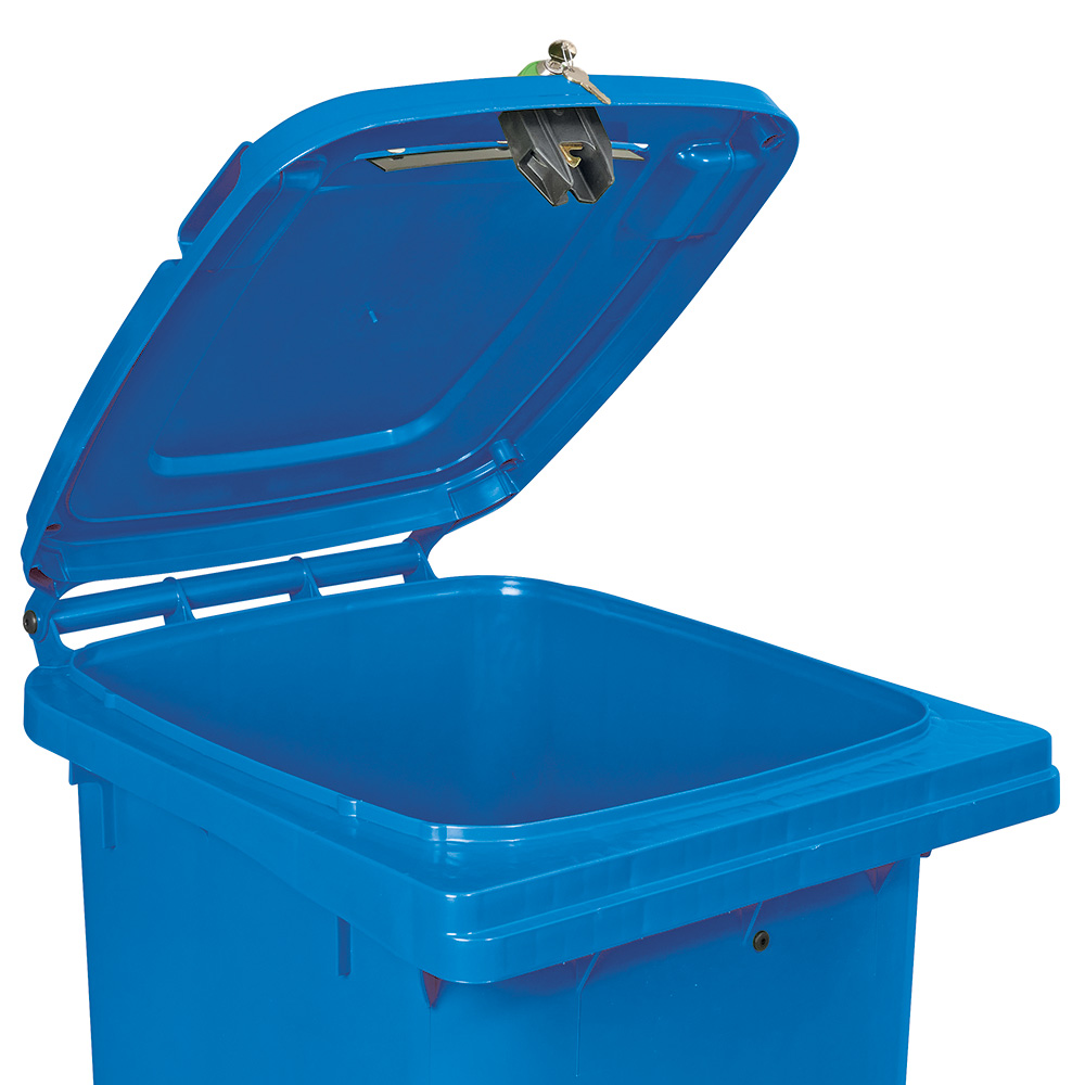 Müllbehälter mit Dokumenteneinwurf, abschließbar, BxTxH 580x740x1070 mm, 240 Liter, Farbe blau