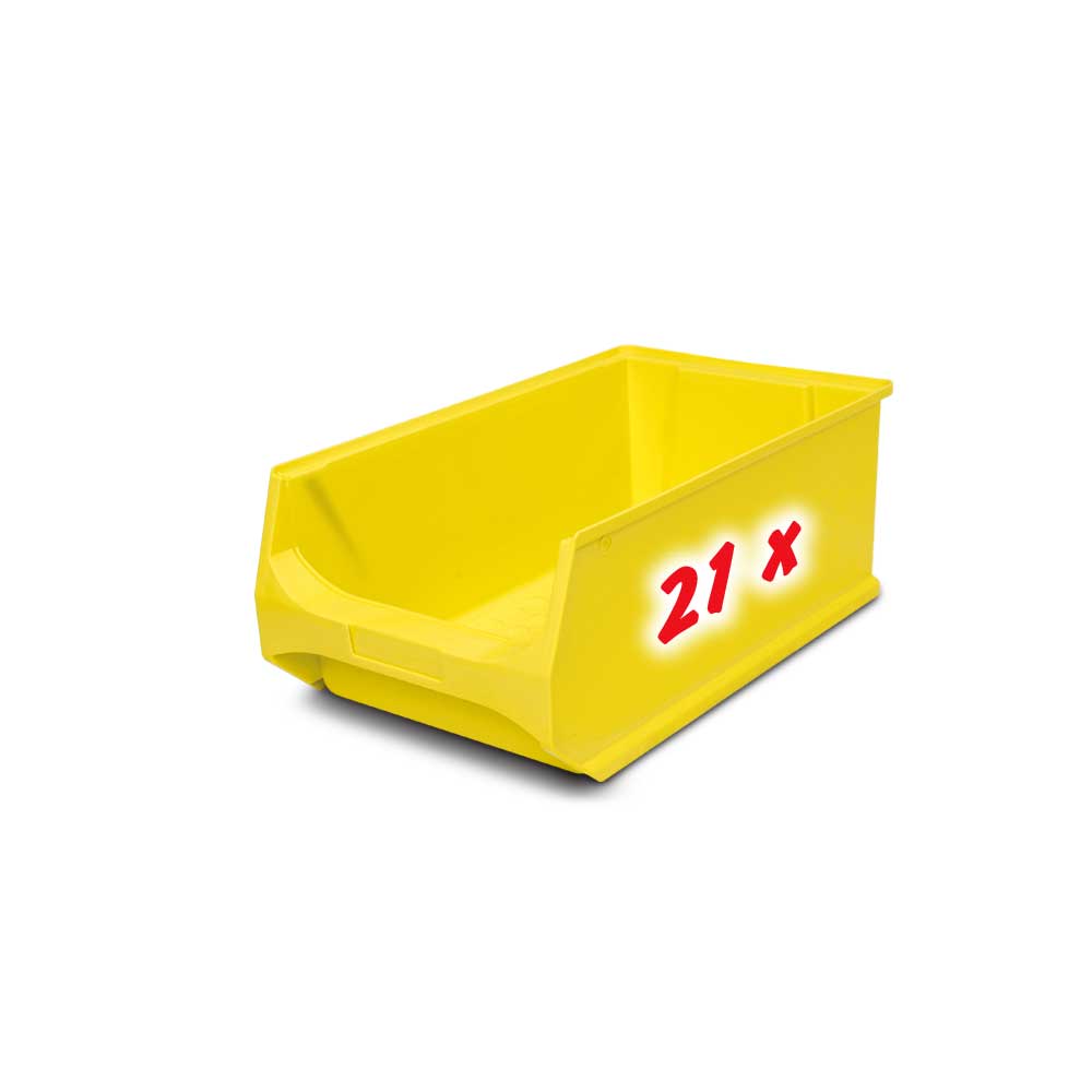 Steckregal, verzinkt, BxTxH 1000x515x2000 mm, 7 Böden, 21 Sichtboxen LB 2 Farbe gelb