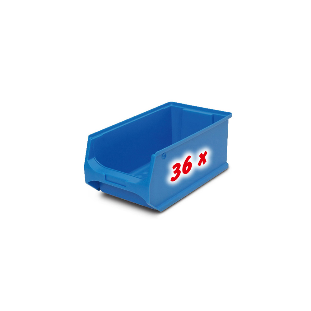 Anbauregal, verzinkt, BxTxH 1035x315x2000 mm, 9 Böden, 36 Sichtboxen LB 3 Farbe blau