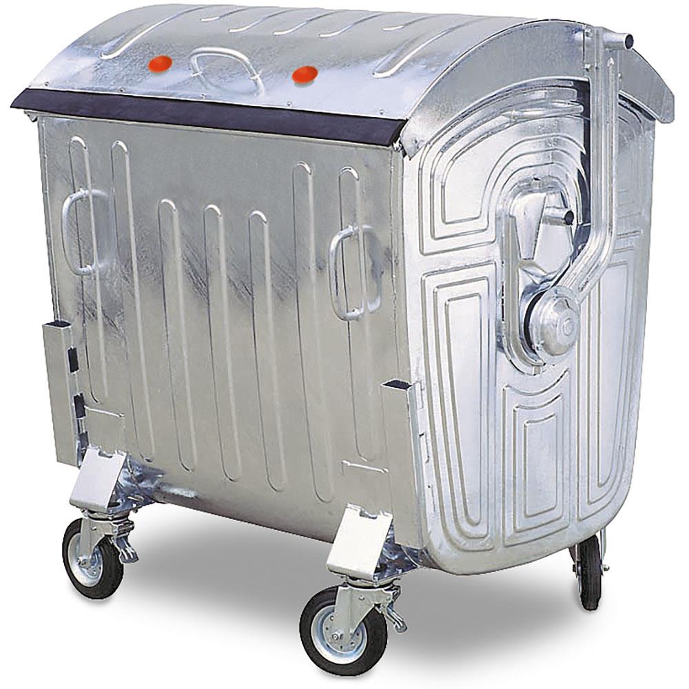 Müllcontainer, 1100 Liter verzinkt, BxTxH 1360x1030x1430 mm, seitliche Aufnahmezapfen, 4 Lenkrollen, 2 Feststellbremsen, 2 Lenksperren