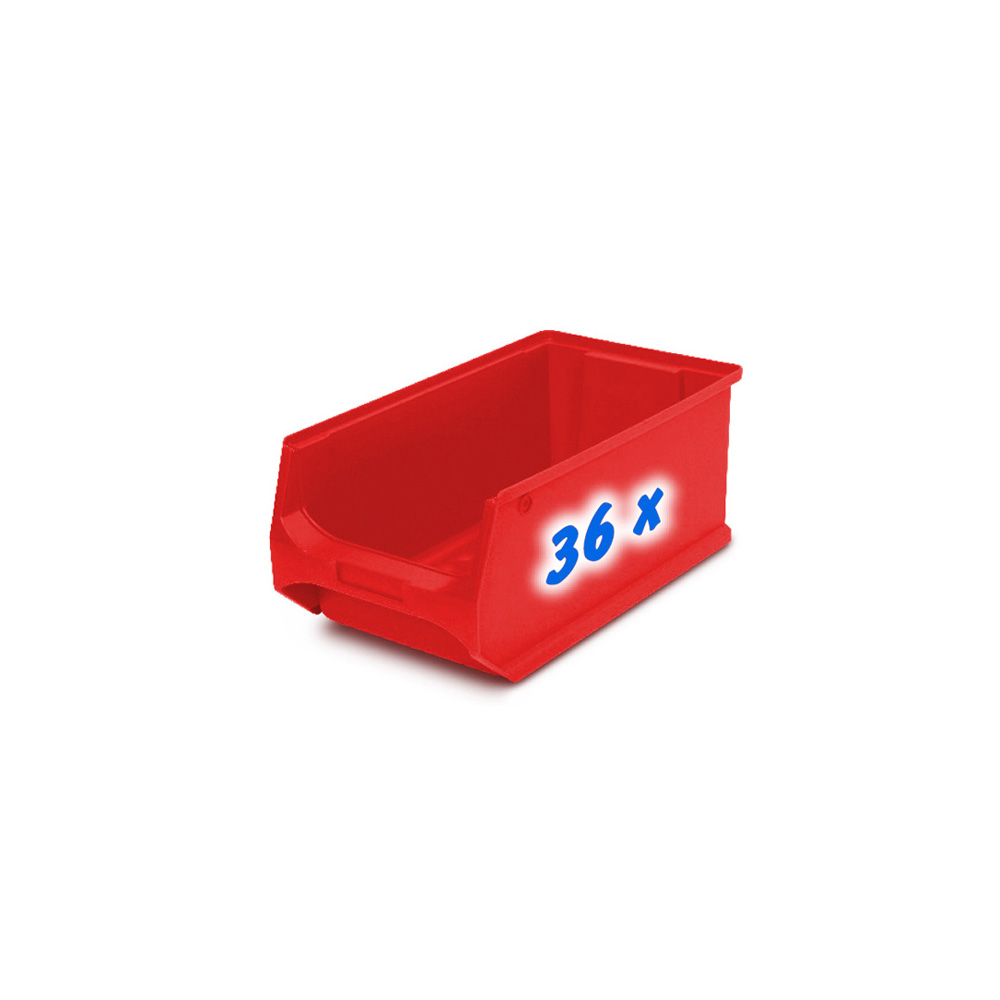 Anbauregal, verzinkt, BxTxH 1035x315x2000 mm, 9 Böden, 36 Sichtboxen LB 3 Farbe rot