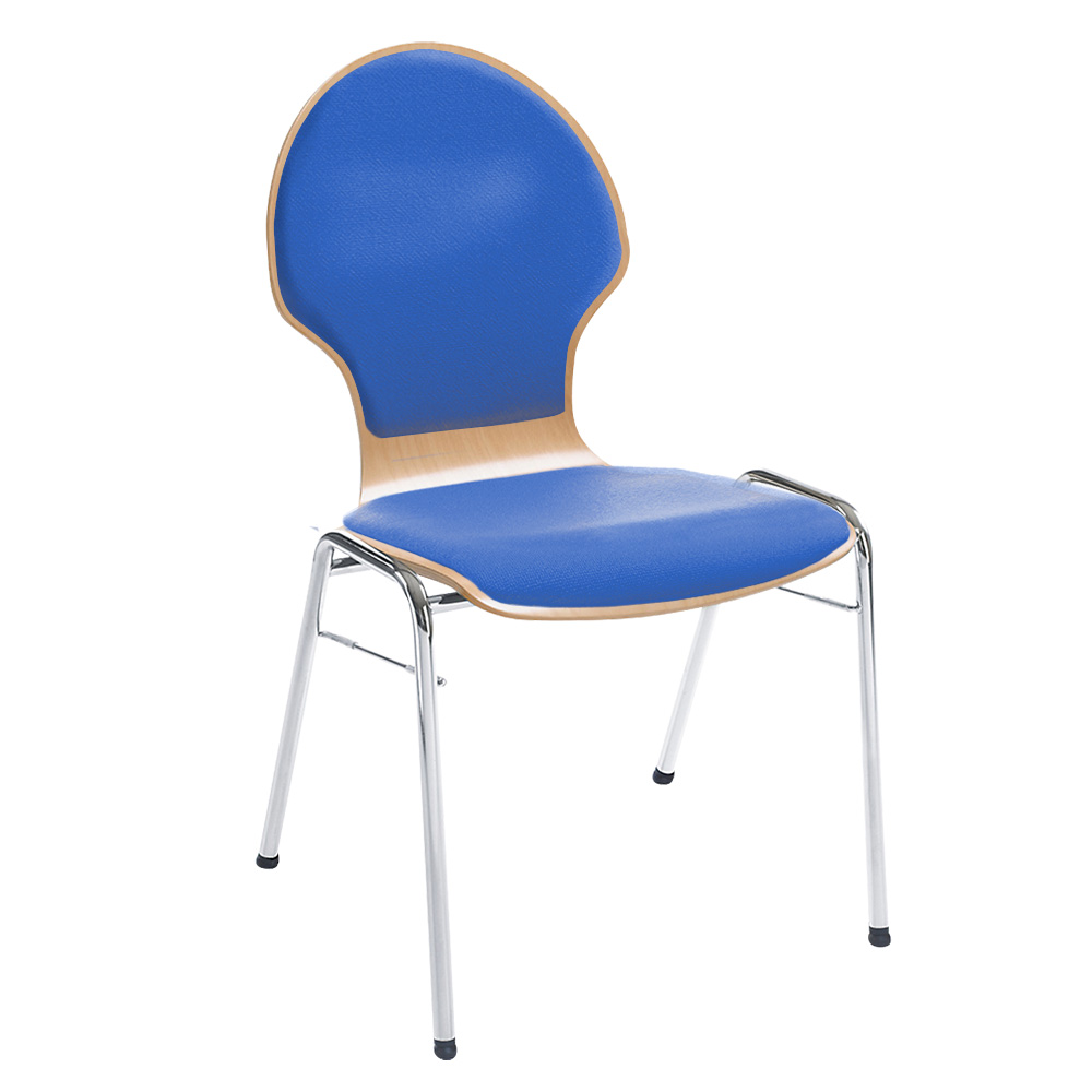 Holzschalen-Stapelstuhl, mit Sitz- und Rückenpolster in Farbe blau