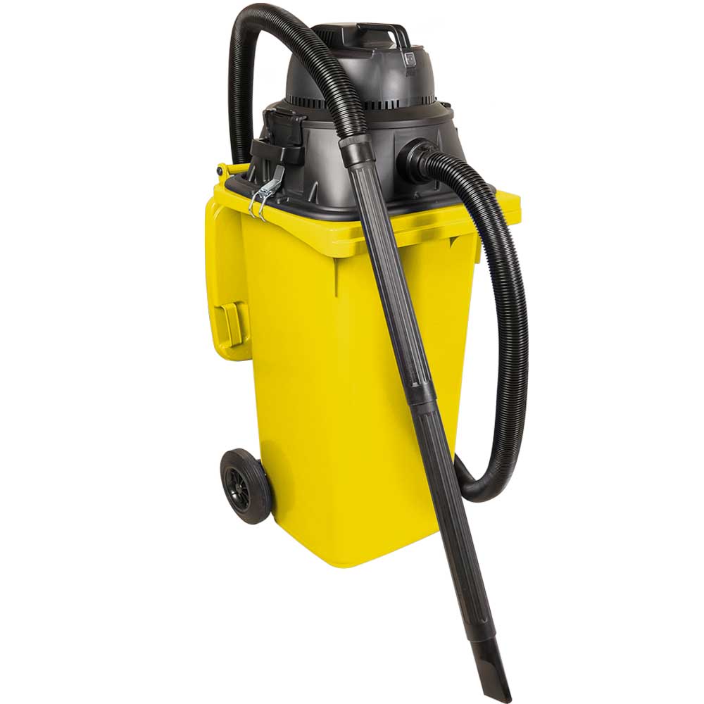 Nass-/Trockensauger 1100 Watt, mit 120 Liter Behälter (DIN Mülltonne) gelb