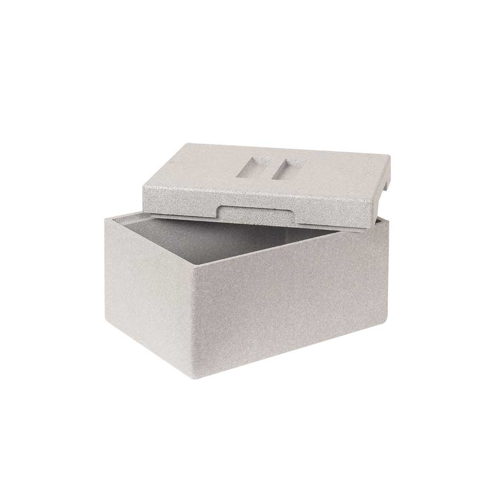 3x 2 EPS-Thermoboxen im Stapelkorb mit Deckel, LxBxH 600x400x240 mm, brauner Korb, grauer Deckel