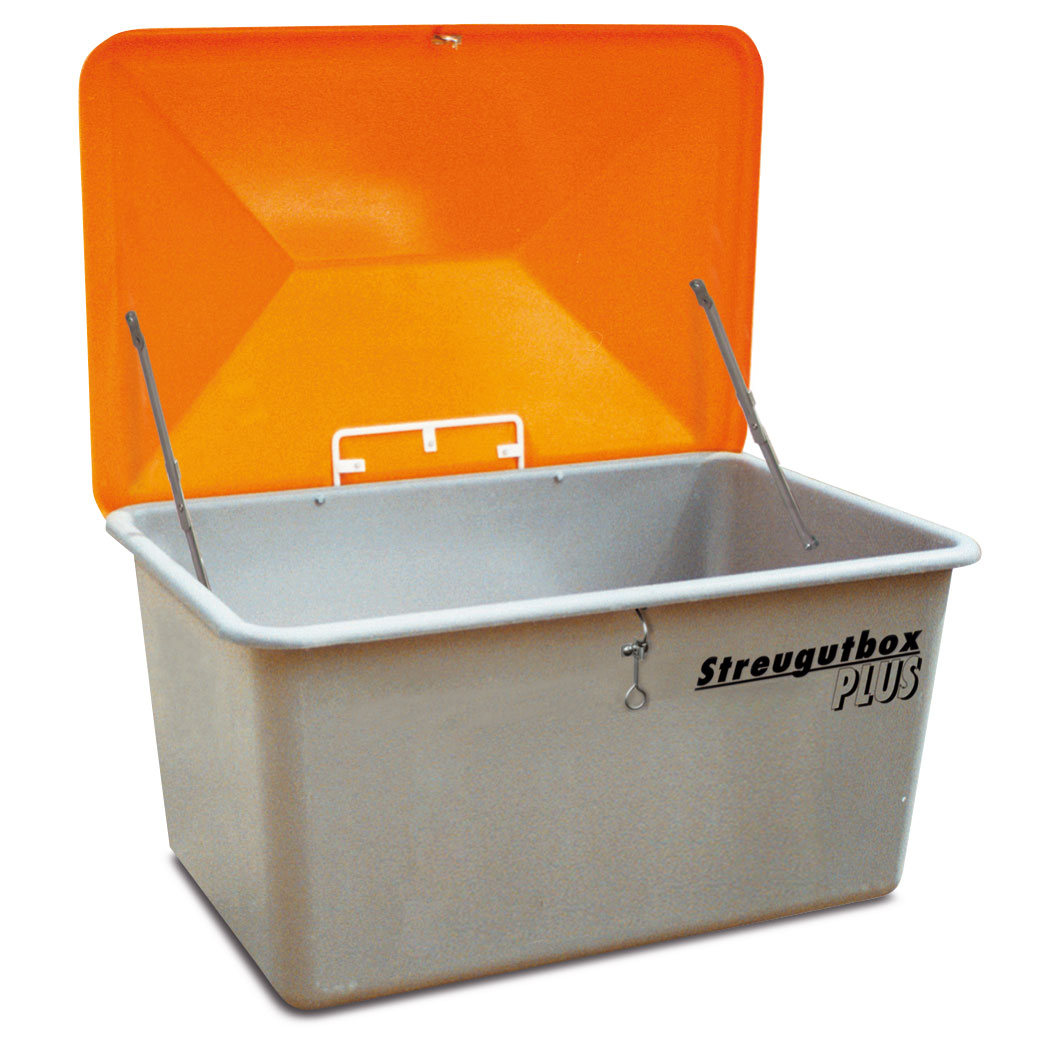 Streugut-Behälter, Volumen 1500 L, grau/orange, BxTxH 1840x1430x1040 mm, glasfaserverstärkter Kunstst. (GFK)