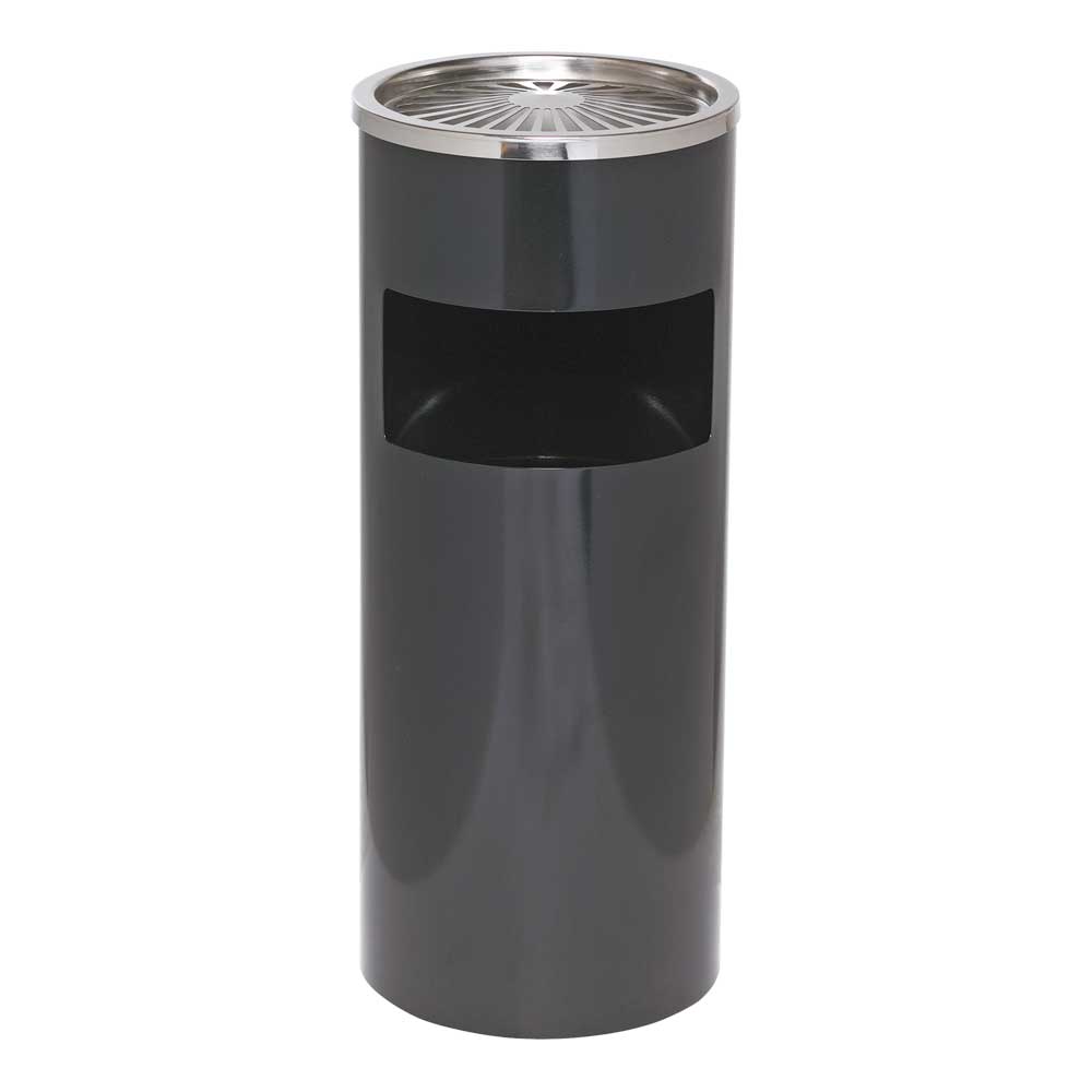 Abfallbehälter mit Ascher, ØxH 250x610 mm, 40 Liter, schwarz