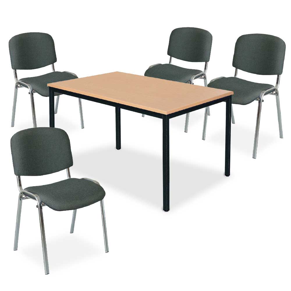 Tischgruppe "Perfekt", grau, bestehend aus 4 Polsterstühlen und 1 Tisch