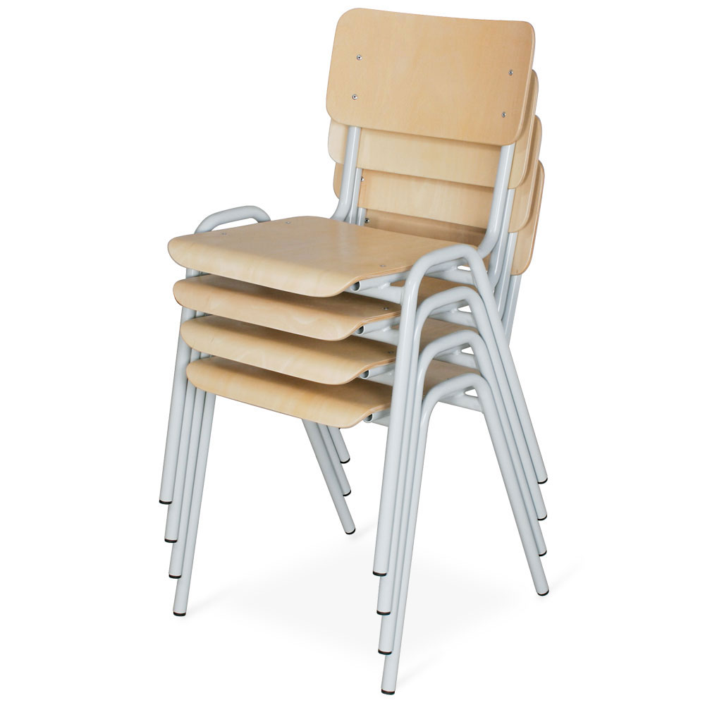 Mehrzweck-Sitzgruppe, 4 Stahlrohr-Stühle + 1 Kantinentisch, LxBxH 1600x800x750 mm, lichtgrau