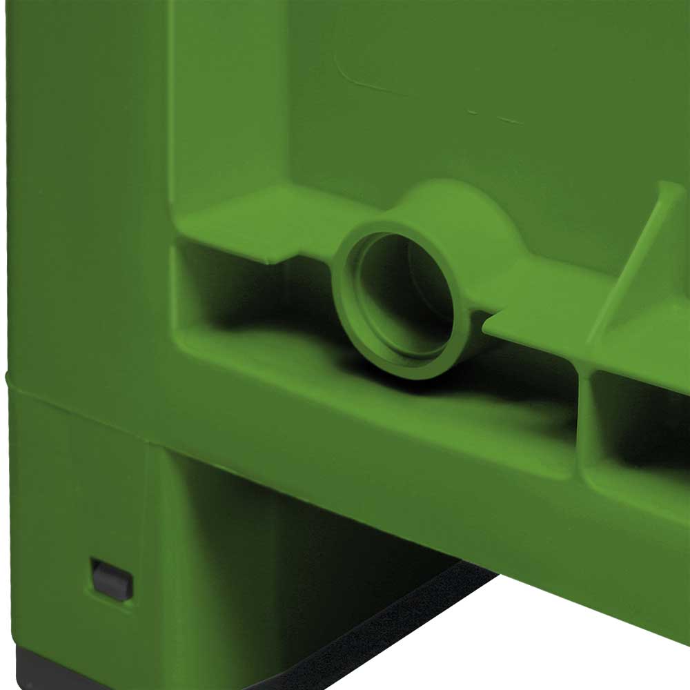 Palettenbox mit 2 Kufen, LxBxH 1200x800x850 mm, grün, Boden/Wände geschlossen, Tragkraft 500 kg