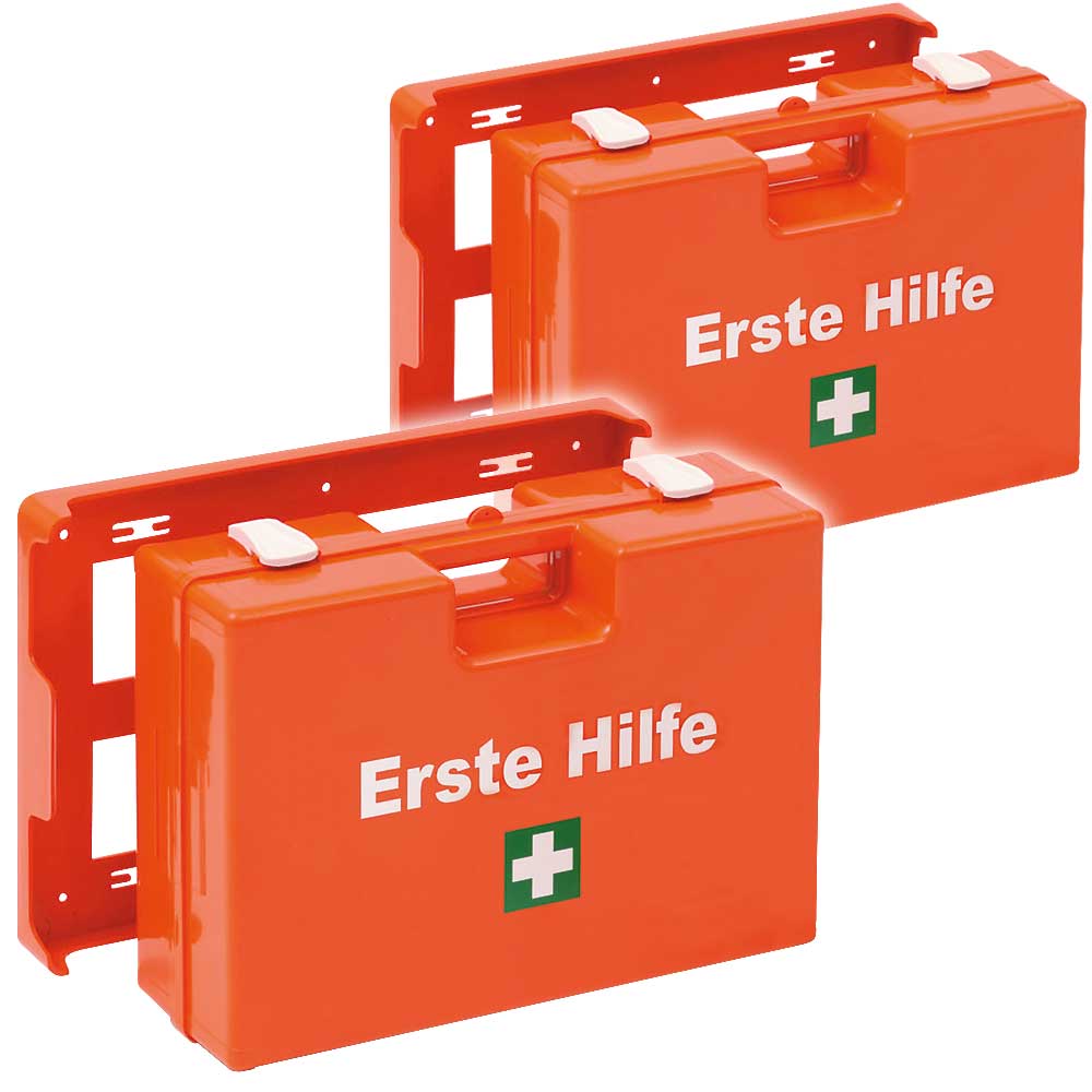 Erste-Hilfe-Koffer Spar-Set mit Füllung nach DIN 13157, 2x Erste-Hilfe-Koffer + GRATIS: 1x Pflasterspender mit 100 Pflasterstrips