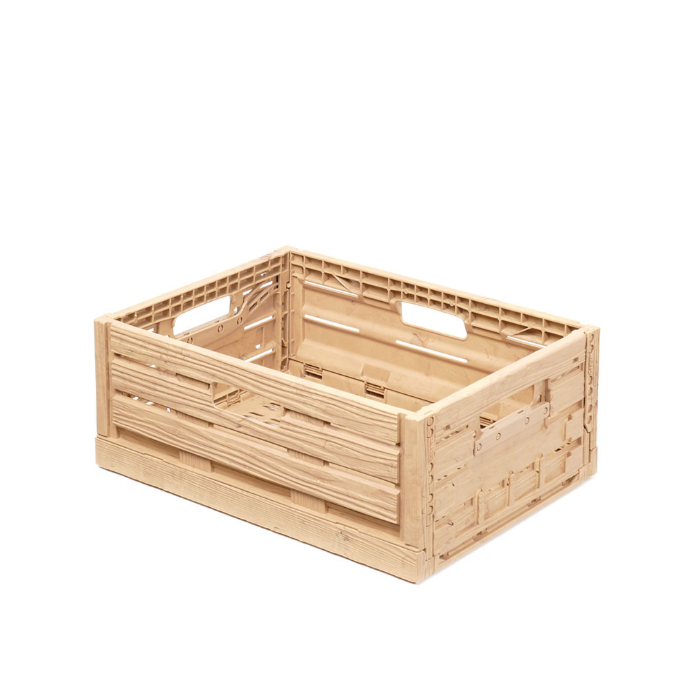Klappbox im Holzdekor, geschlitzt, PP, LxBxH 400x300x165 mm, 15 Liter, beige