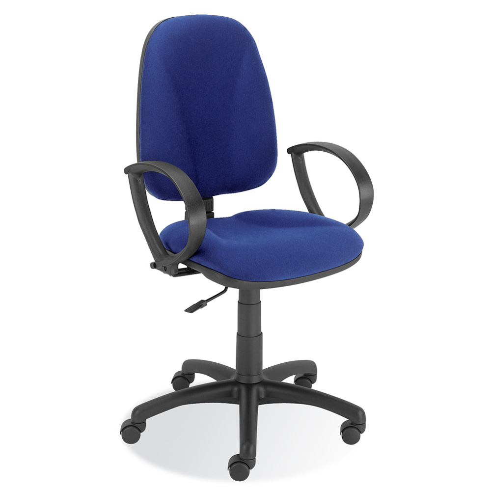 Bürodrehstuhl "Economy" mit Armlehnen, Polsterfarbe blau, 500 mm hohe Rückenlehne