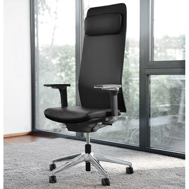 Bürodrehstuhl "Agilis Matrix MT14", mit Nackenkissen, Echtleder, Polster schwarz, belastbar bis 120kg