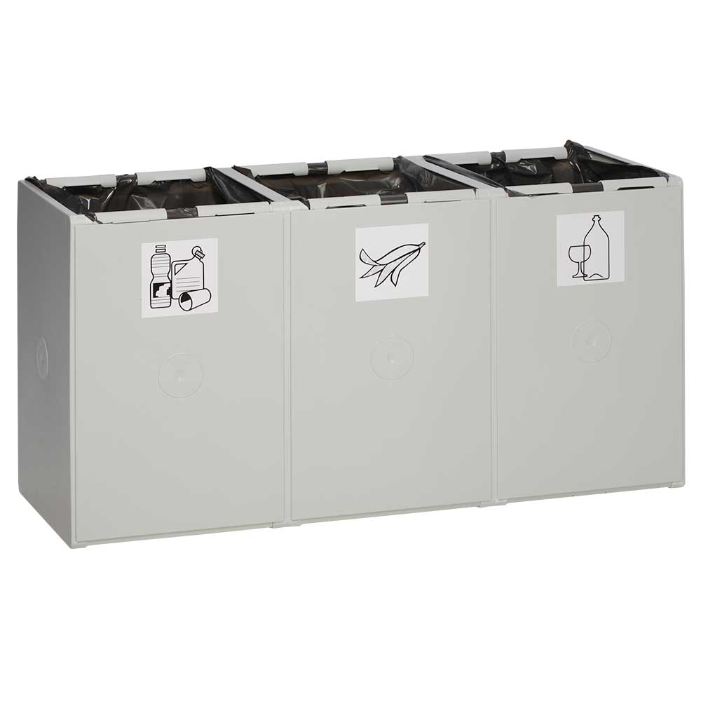 Abfall- und Wertstoff-Trennsystem, BxTxH 1060x405x570 mm, 60 Liter, 3-fach, lichtgrau