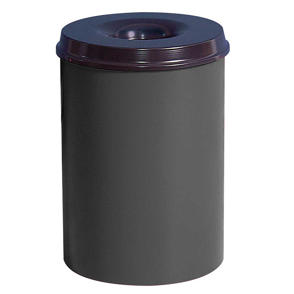 Sicherheits-Papierkorb, Inhalt 30 Liter, lichtgrau, HxØ 470x335 mm, Stahlblech, Einwurföffnung Ø115 mm