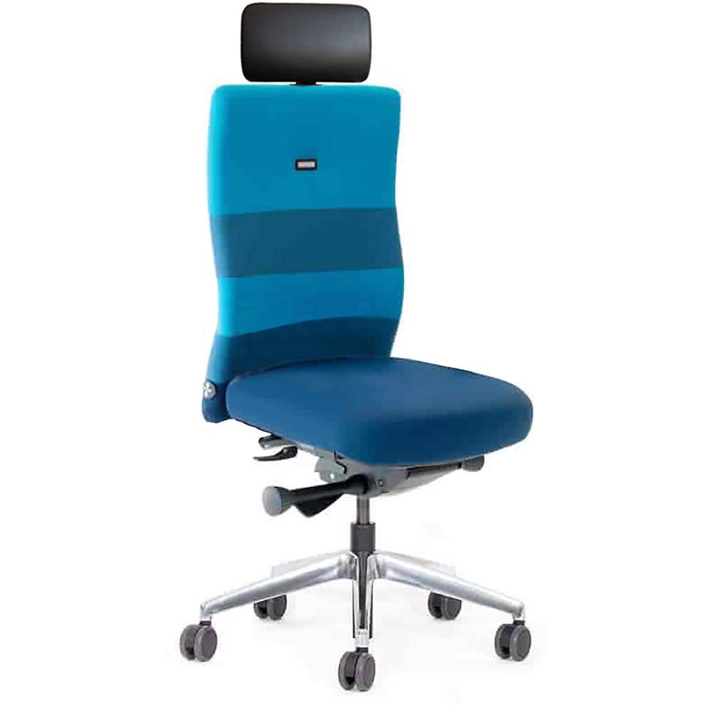 Bürodrehstuhl "Agilis AG10" mit Kopfstütze, Polster blau gestreift, belastbar bis 120 kg