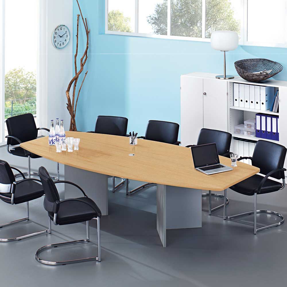 Konferenztisch mit Holzfußgestell, silber, Platte Buche, BxTxH 2800x1300/780x740 mm