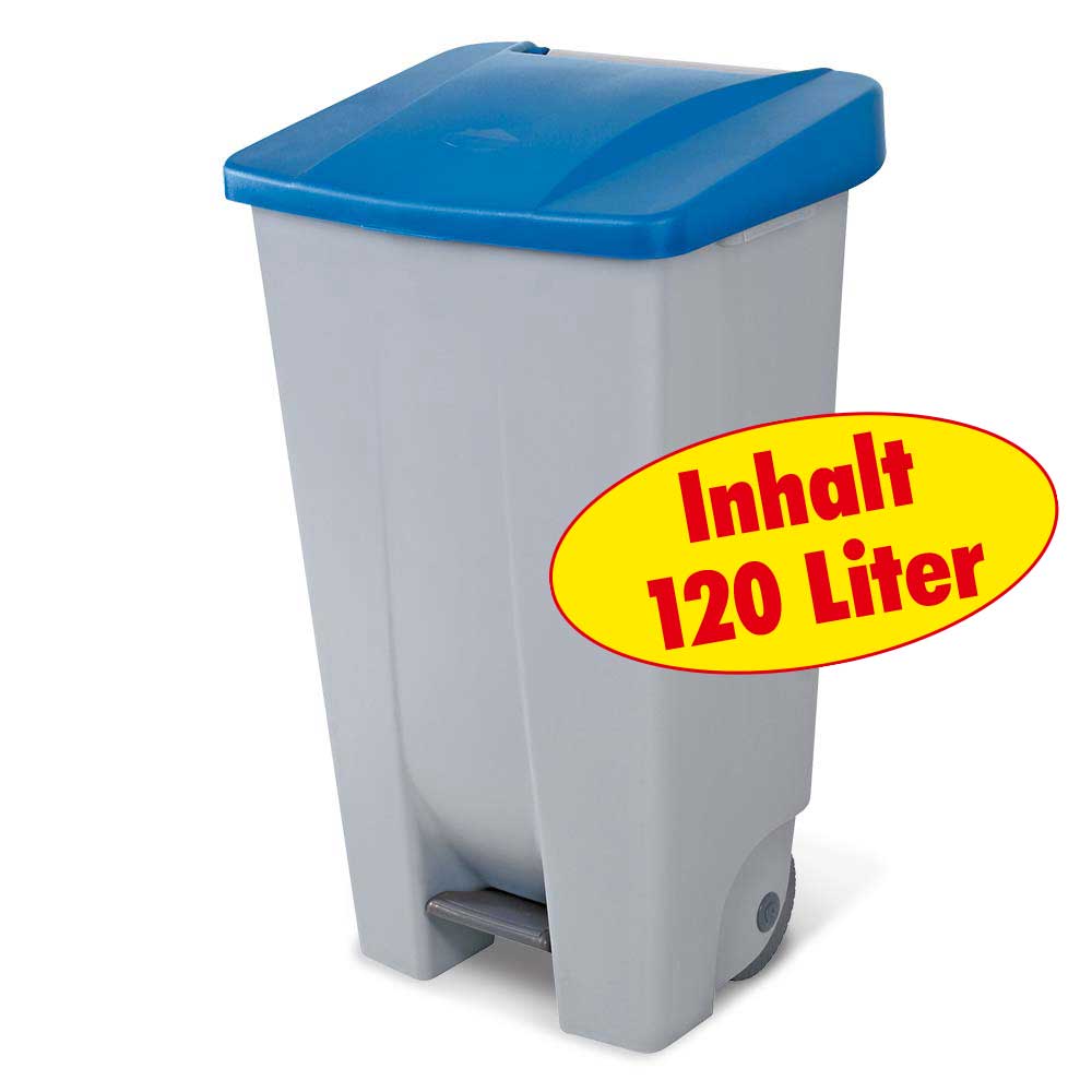 Tret-Abfallbehälter mit Rollen, PP, BxTxH 510x430x880 mm, 120 Liter, grau/blau