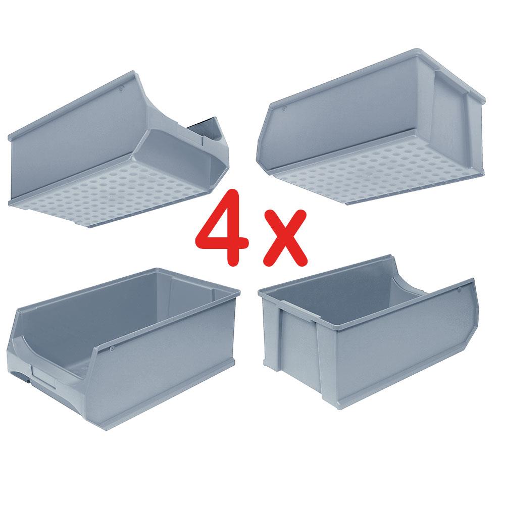 4x Sichtbox PROFI LB 2, grau, Inhalt 21,8 Liter, LxBxH 500x300x200 mm, innen 425x270x190 mm