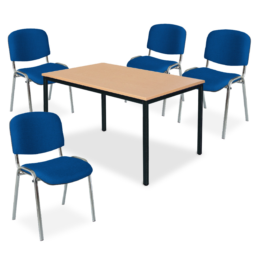 Tischgruppe "Perfekt", blau, bestehend aus 4 Polsterstühlen und 1 Tisch