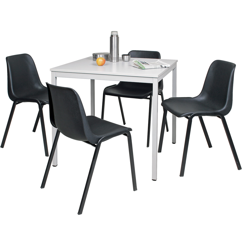 5-teiliges Tischgruppe-Komplettangebot, bestehend aus: 4 Schalenstühlen und 1 Tisch, BxTxH 800x800x750 mm, lichtgrau/schwarz