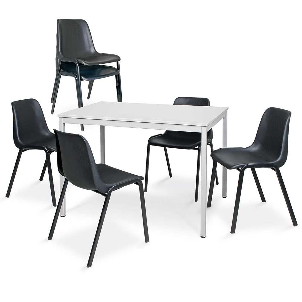 7-teiliges Tischgruppe-Komplettangebot, bestehend aus: 6 Schalenstühlen und 1 Tisch, BxTxH 1600x800x750 mm, lichtgrau/schwarz