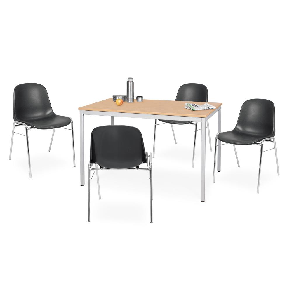 5-teiliges Tischgruppe-Komplettangebot, bestehend aus: 4 Schalenstühlen und 1 Tisch, BxTxH 1200x800x750 mm, Buche Dekor / schwarz