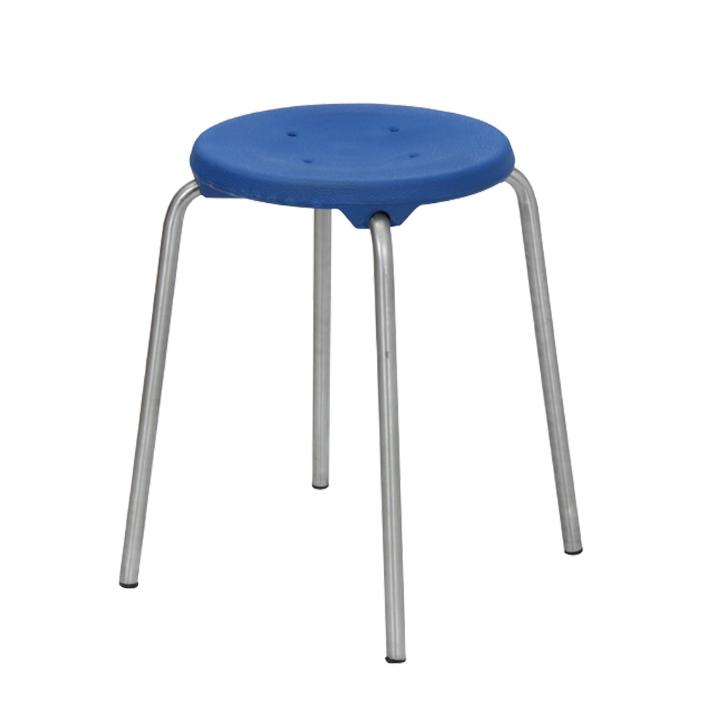 Edelstahl-Stapelhocker, Sitzhöhe 500 mm, Sitz- u. Rückenlehne aus Polyurethanschaum, blau