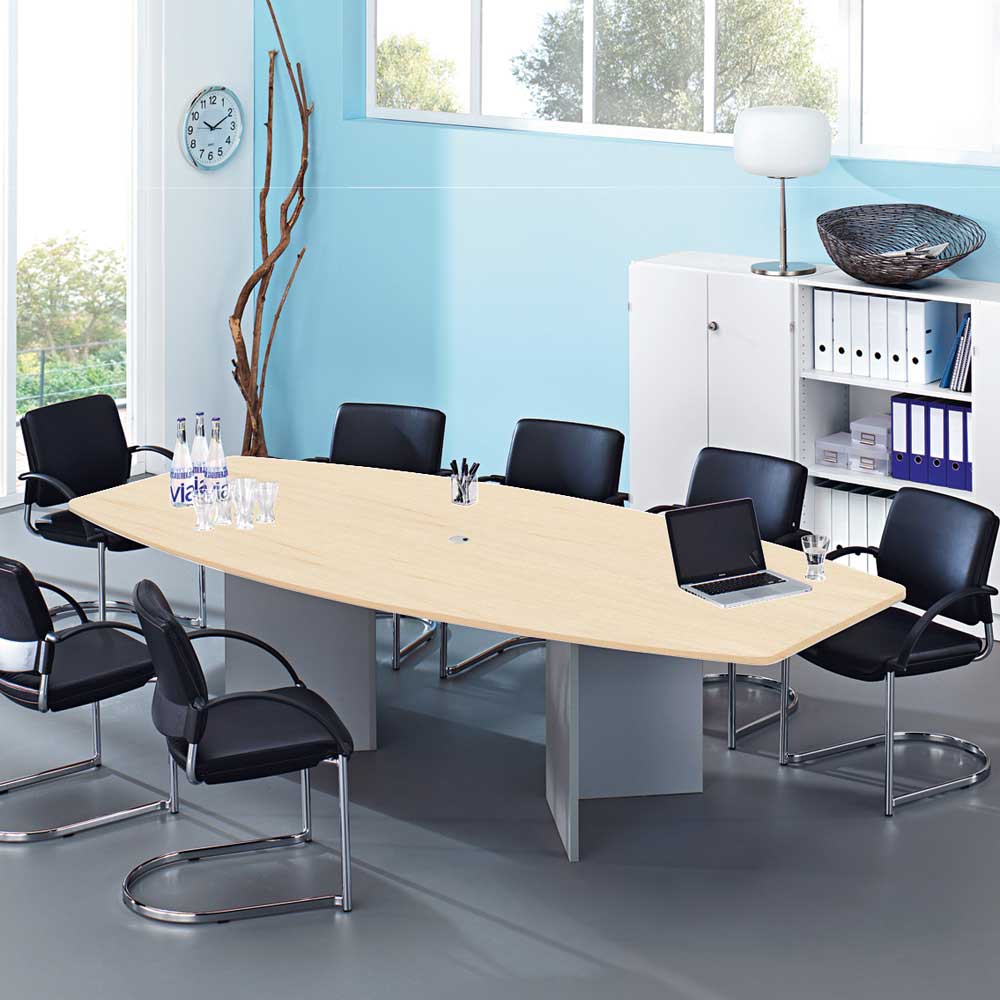 Konferenztisch mit Holzfußgestell, silber, Platte Ahorn, BxTxH 2800x1300/780x740 mm