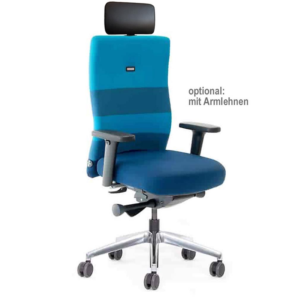 Bürodrehstuhl "Agilis AG10" mit Kopfstütze, Polster blau gestreift, belastbar bis 120 kg
