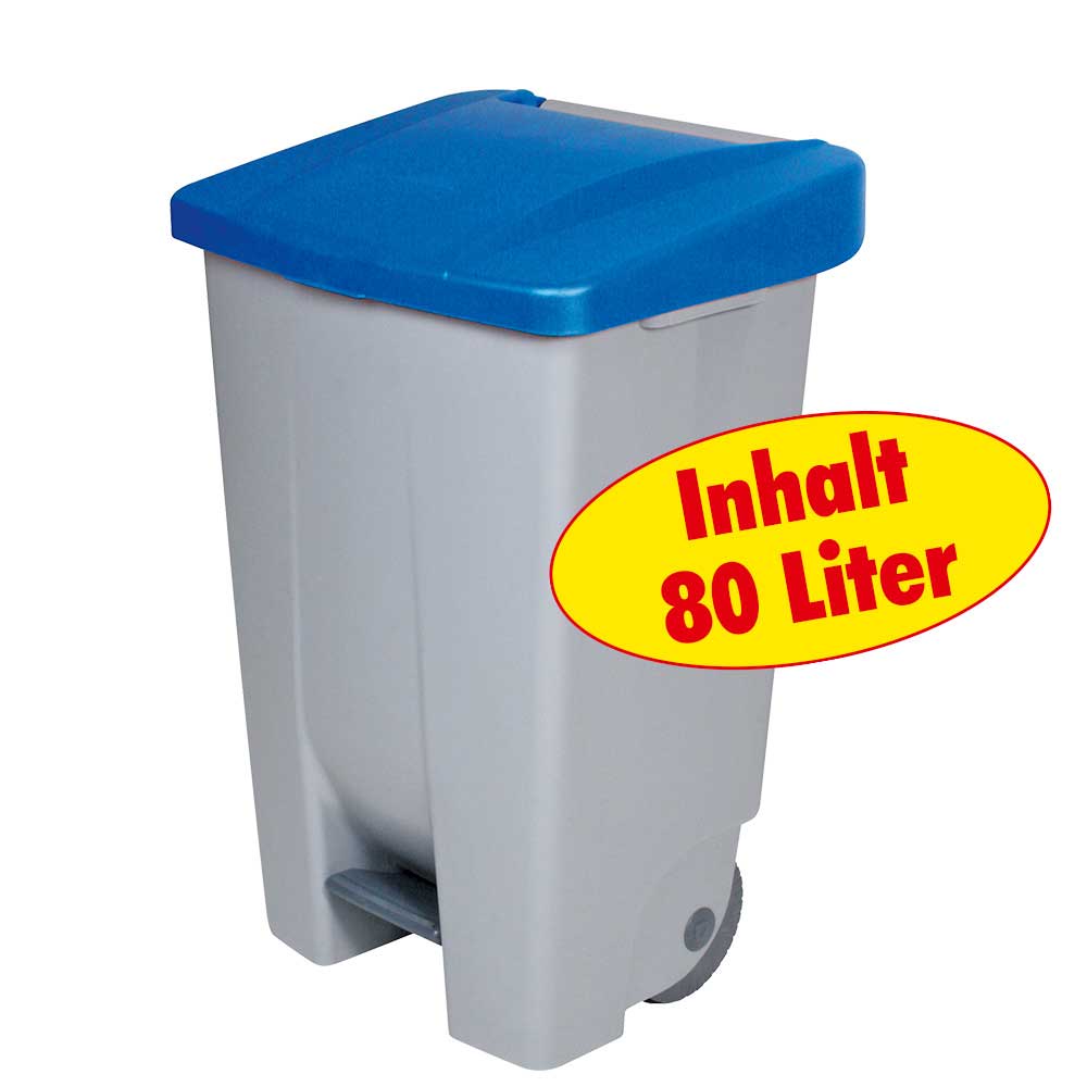Tret-Abfallbehälter mit Rollen, PP, BxTxH 490x420x740 mm, 80 Liter, grau/blau