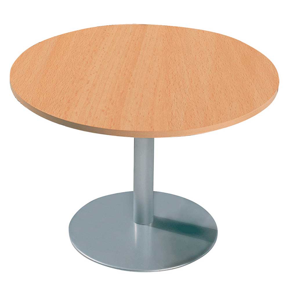 Konferenztisch mit Säulenfuß, alusilber, Platte Buche, Ø 1200 mm, Höhe 720 mm