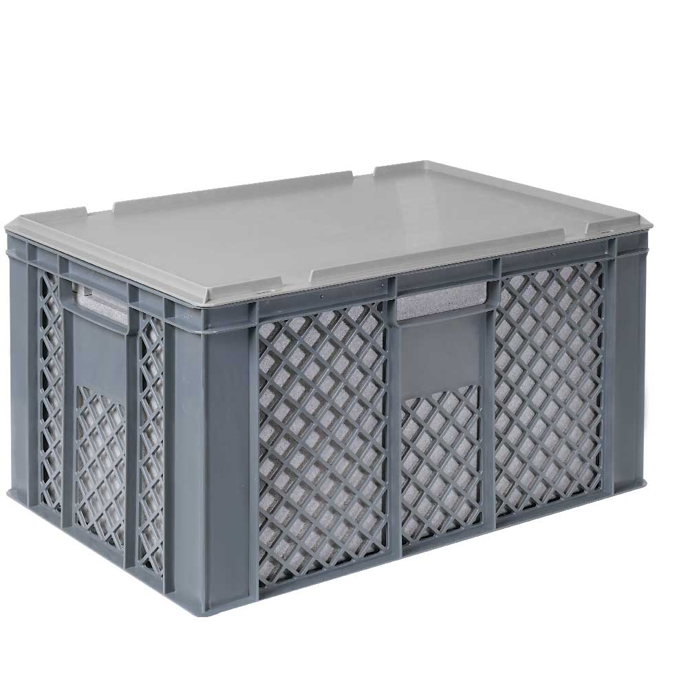 2x EPS-Thermobox im Stapelkorb mit Deckel, LxBxH 600x400x320 mm, grau