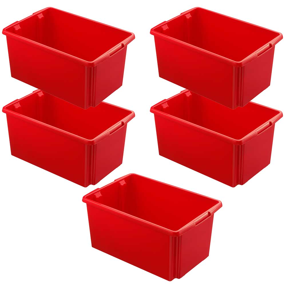 5x Dreh- und Stapelbehälter, LxBxH 595 x 395 x 280 mm, 51 Liter, rot