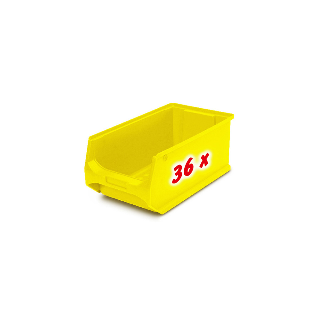 Anbauregal, verzinkt, BxTxH 1035x315x2000 mm, 9 Böden, 36 Sichtboxen LB 3 Farbe gelb