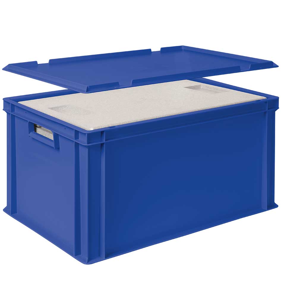 2x EPS-Thermobox in Eurobox mit Deckel, LxBxH 600x400x320 mm, blau