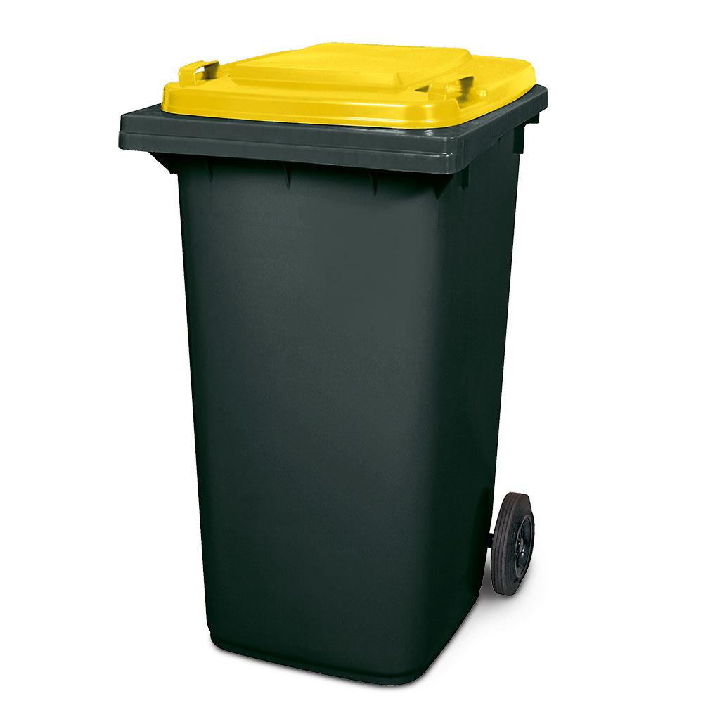 240 Liter MGB, Müllbehälter in anthrazit mit gelbem Deckel 